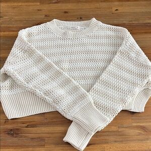 moon & madison Cream Cropped Sweater Texture Crochet Style Size S